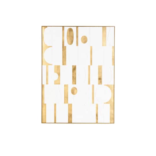 30" x 39" White Wooden Abstract Geometric Shape Framed Wall Art with Gold Accents